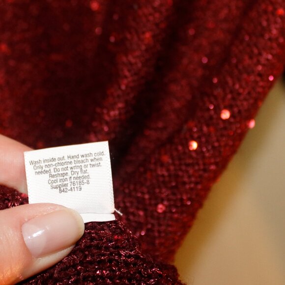 A.n.a Womens Maroon Scoop Neck Sequin Sweater, Tie Back, Size Small, Holiday - Picture 7 of 10